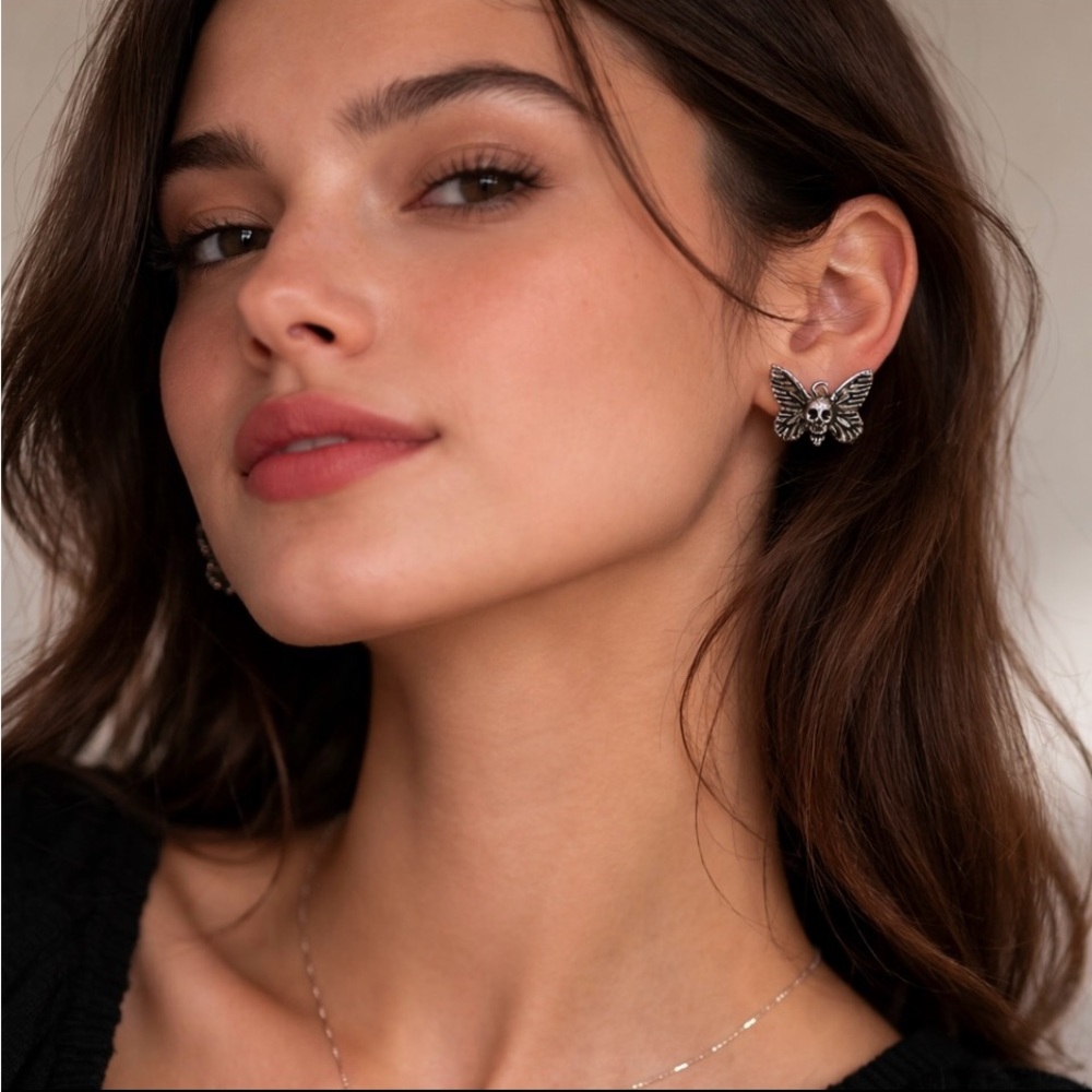 Whimsey/Goth Butterfly Skull Mini Earrings